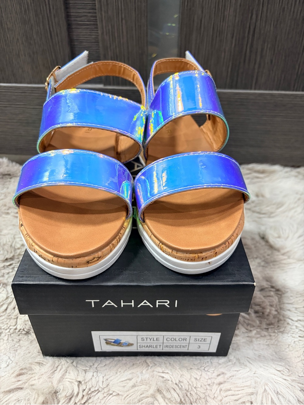 Tahari Iridescent Purple-Blue Platform Sandals